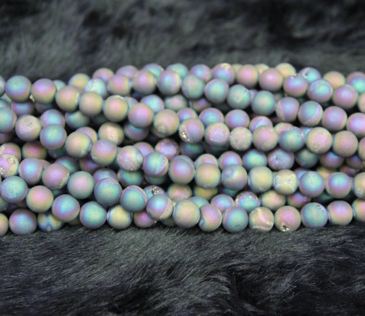 

2strands Rainbow Seed Beads Wholesale Titanium Stone Geode Druzy Bead Round Gem Stone Drusy Bead Druzy Jewelry DIY Findings