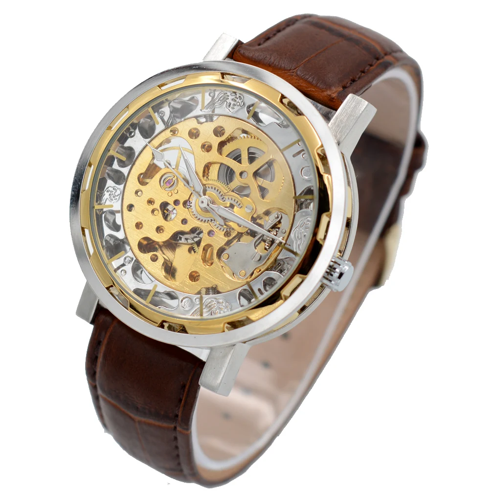 Modo Trasparente auto vento Automatico di Scheletro Meccanico Orologio Da  Polso Da uomo Orologi Ingranaggi Oro Marrone In Pelle relogio  masculino|masculino|masculinos relogiosmasculino watch - AliExpress