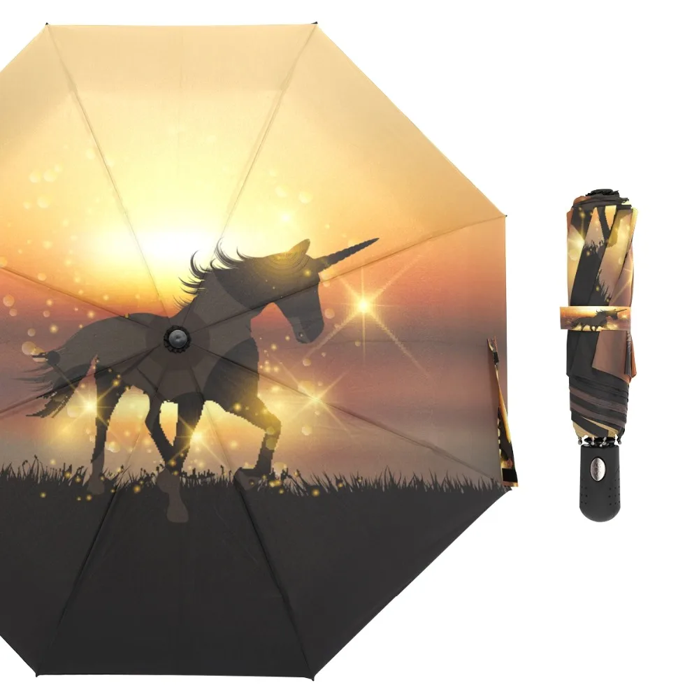 

Susino Sunset Unicorn Windproof Umbrellas Fully-automatic Open Metal Pongee Compact Auto Open Close Three-folding Umbrella