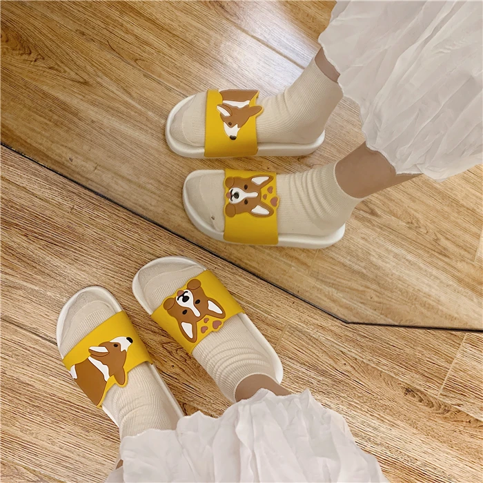 Summer Cartoon Women Shoes Kawaii Dog Animal Slippers Comfort Rubber Sliders Outside Indoor Sandals Cute Students Slip On Female