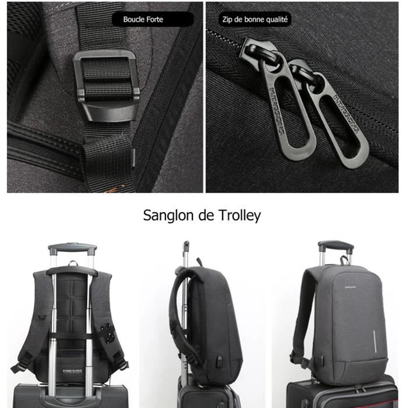 Рюкзак FGGS Kingsons с защитой от кражи и USB портом для зарядки противоскользящий
