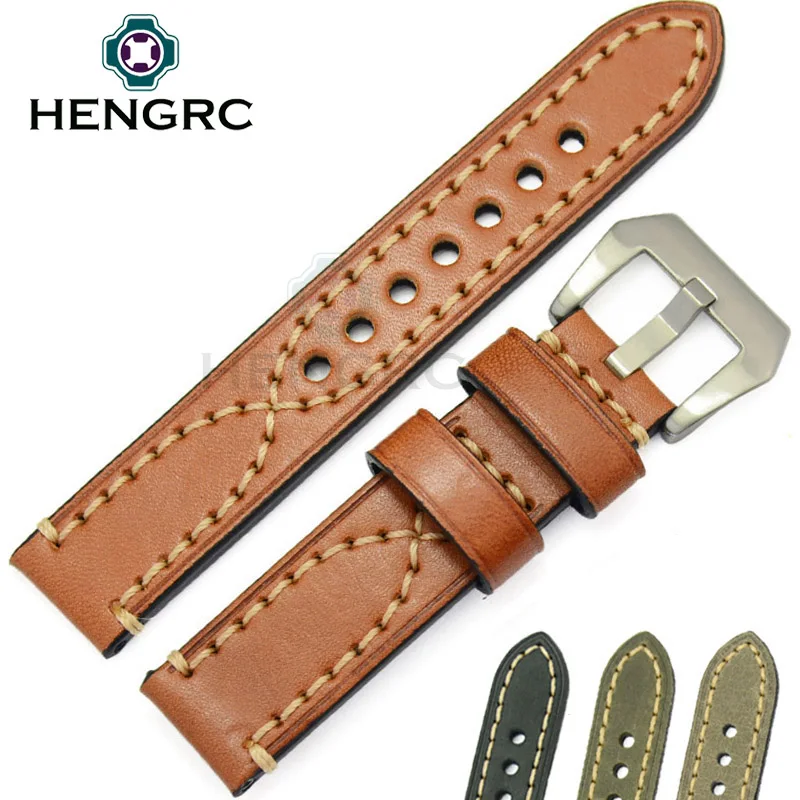 

24 22 20mm Watchbands Men Watch Band Genuine Cowhide Leather Thick Women Strap Belt Stainless Steel Buckle Clasp For Panerai