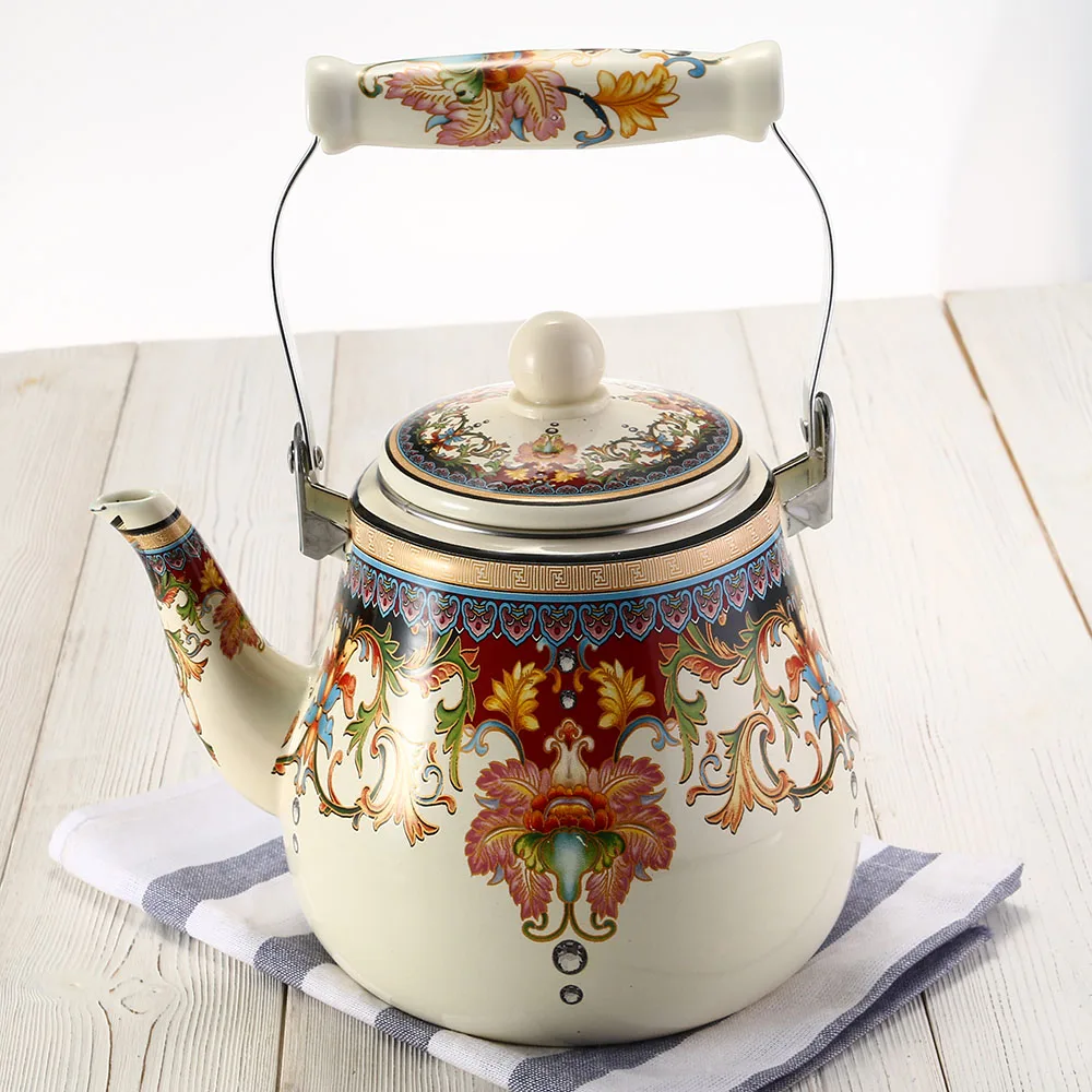 2.7L высококачественный эмалированный чайник, посуда, чайник, кухонные инструменты, самовар, электрический чайник с ручкой, чайники с цветочной печатью