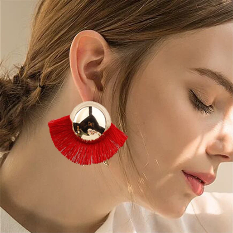 

Statement Tassel Earrings white black Color Round drop Earrings for Women Wedding Long Fringed Earrings 2019 Jewelry Gift
