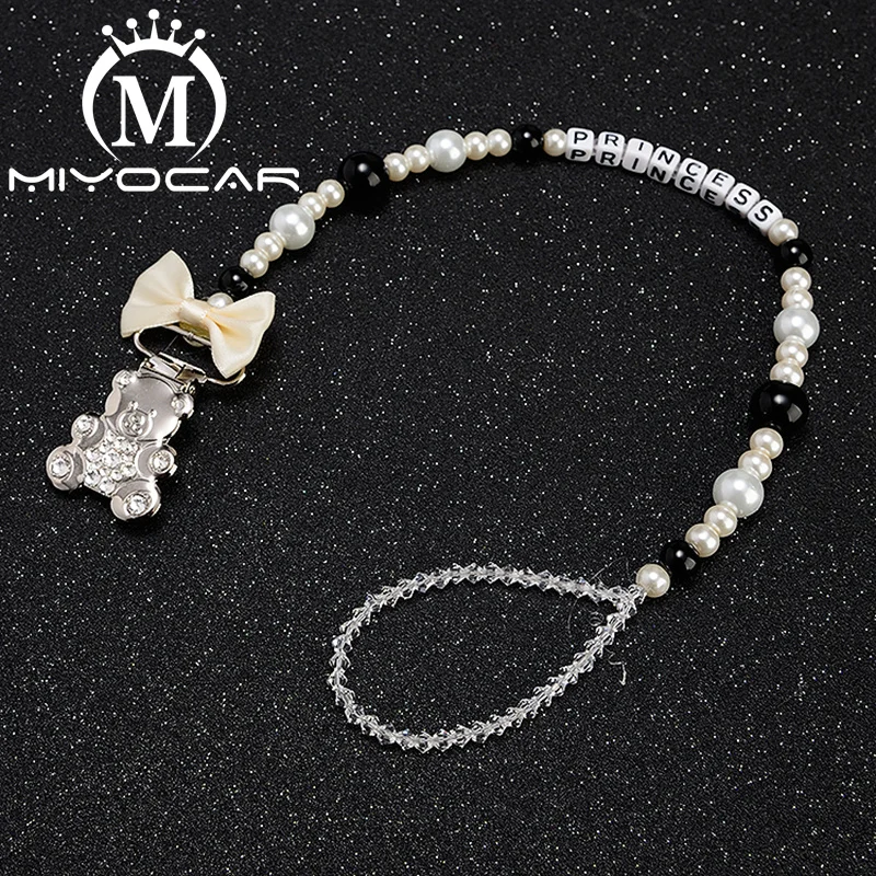 Titular da Chupeta Manequim com Bling Miyocar Bling Urso Titular Clipe Chupeta Preto Branco Crown Sp014 2 Estojos e corrente p/ chupetas