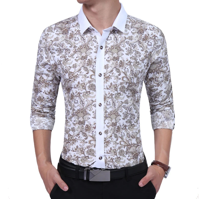 Бренд 2018 г. модные мужские рубашки с длинными рукавами высокое качество цветочный Повседневное Молодежная мужская одежда Рубашки для