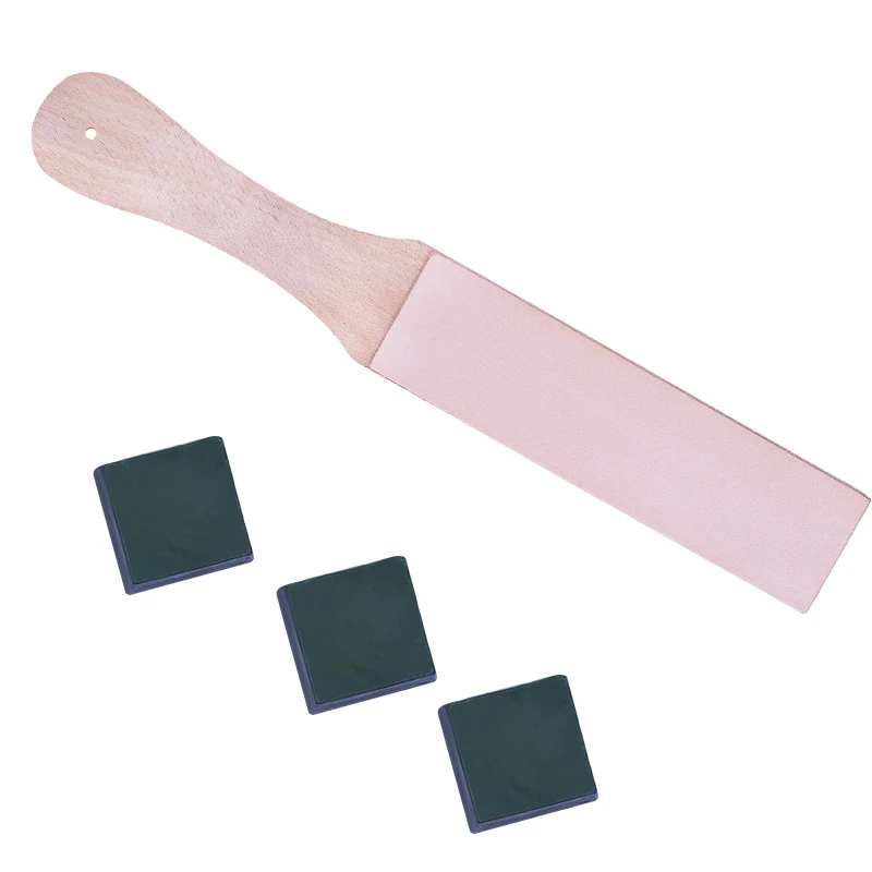 

4Pcs/set DIY Leather Strops Tool Set with 3 Packs Polishing Compounds Wide Wooden Double Sided Leather Paddle Strop
