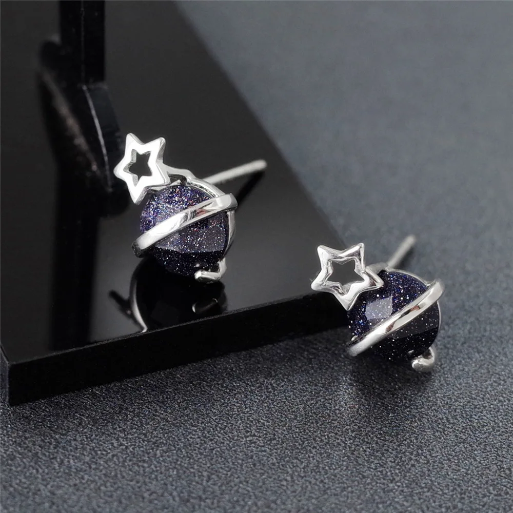 purple crystal planet earrings 100% 925 Sterling silver Jewelry fashion Hypoallergenic Stud earrings for women gift