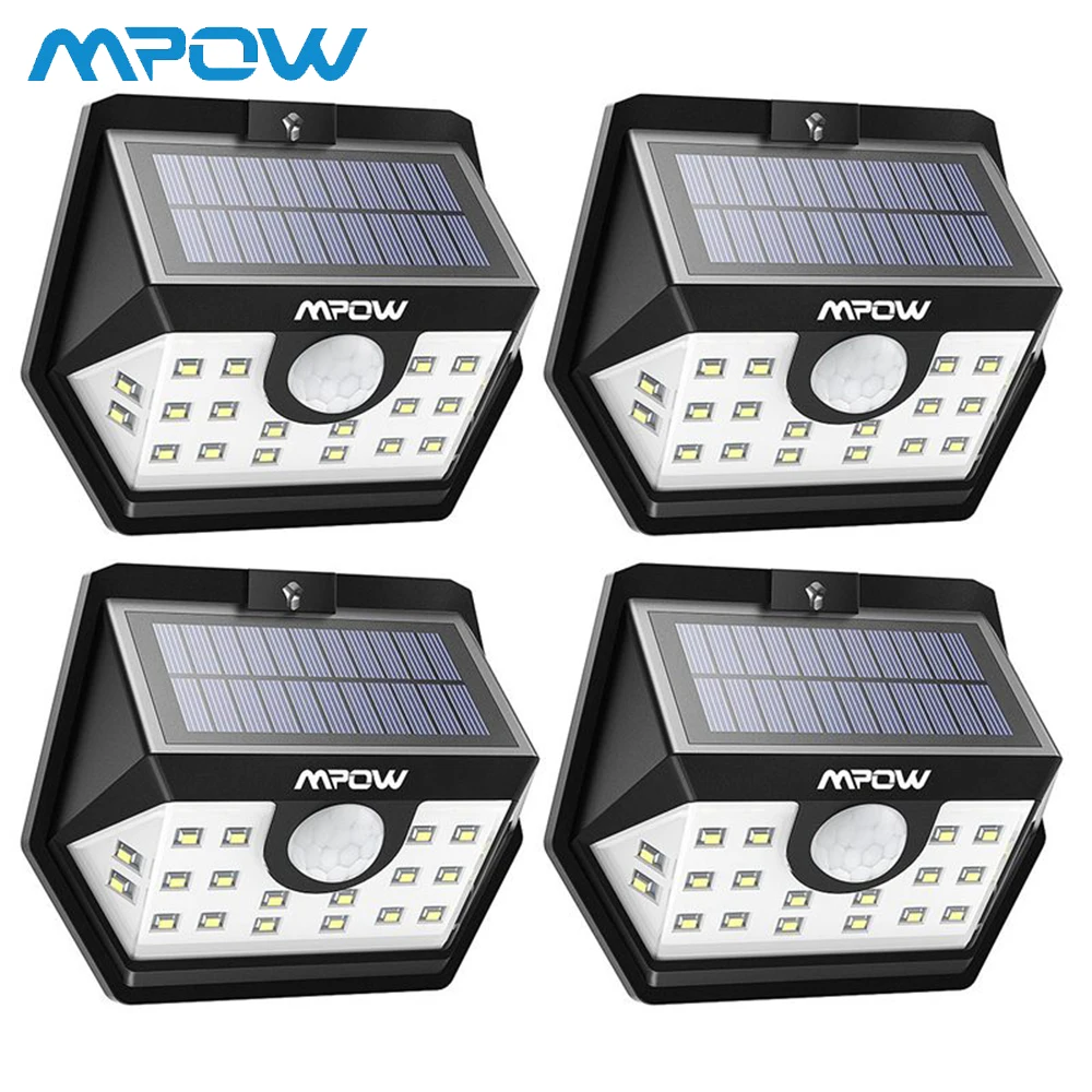 

4 Pack Mpow 20LED Solar Light Professional Solar Panel Outdoor Lamp Wide Angle Waterproof Wall Lamp Luz Solar Para Exterior LED