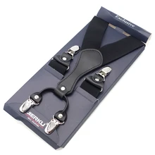 Черные подтяжки из натуральной кожи для мужчин, полиэстер, эластичные женские подтяжки, регулируемые по длине, подтяжки для брюк, ремень MBD8496