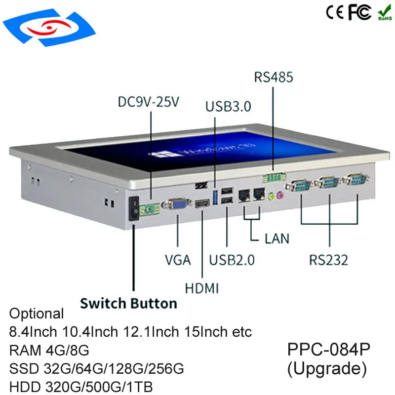Мини ПК 8 4 &quotПромышленная сенсорная панель Гб ram 64 SSD с Intel Celeron J1900 четырехъядерный
