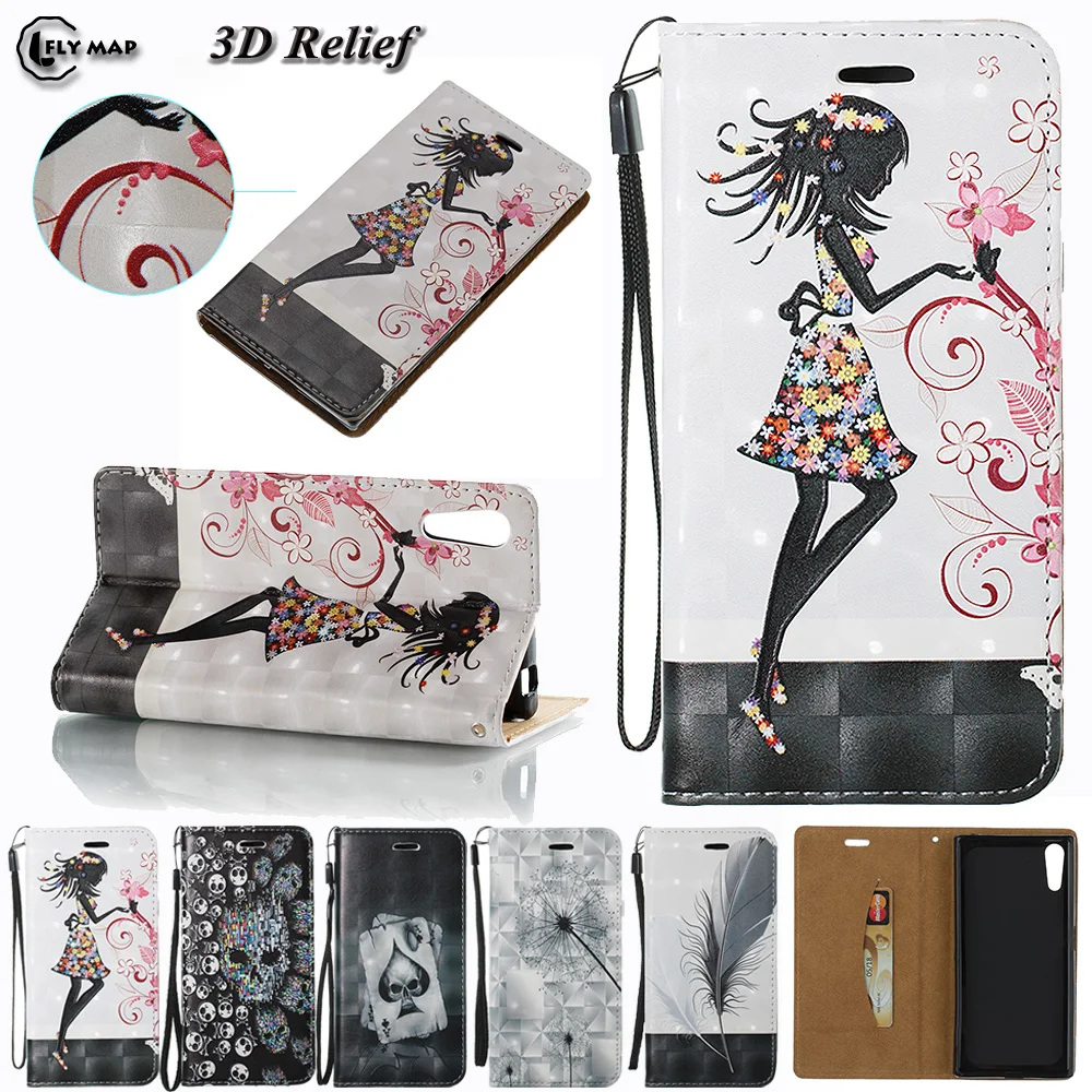 3D Relief Case For SONY Kagura Xperia XZ Dual SO-01J Flip Wallet PU leather Phone Cover Coque For Xperia X Z F8332 F8331 Bag
