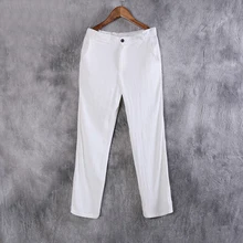 Мужские белые льняные брюки, весна-лето, высокое качество, хлопок, лен, Бизнес Стиль, повседневные тонкие прямые леггинсы, большой размер