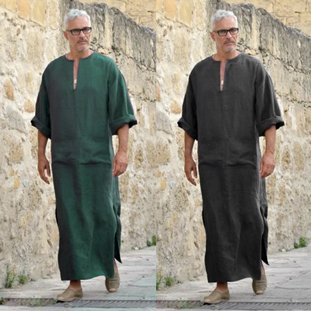 

Mens Dress Mens Ethnic Robes Loose Solid Long Sleeve Loose Vintage Dress Kaftan