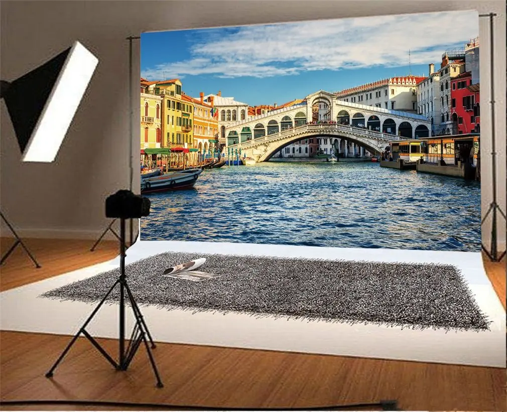 

Photography Backdrop Rialto Bridge Over the Grand Canal in Venice at sunset Landmark Photo Background Party