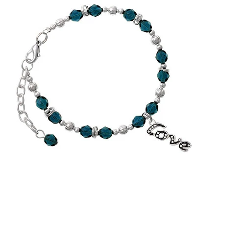 Silvertone Crystal Script ''Love'' Navy Blue Beaded Bracelet