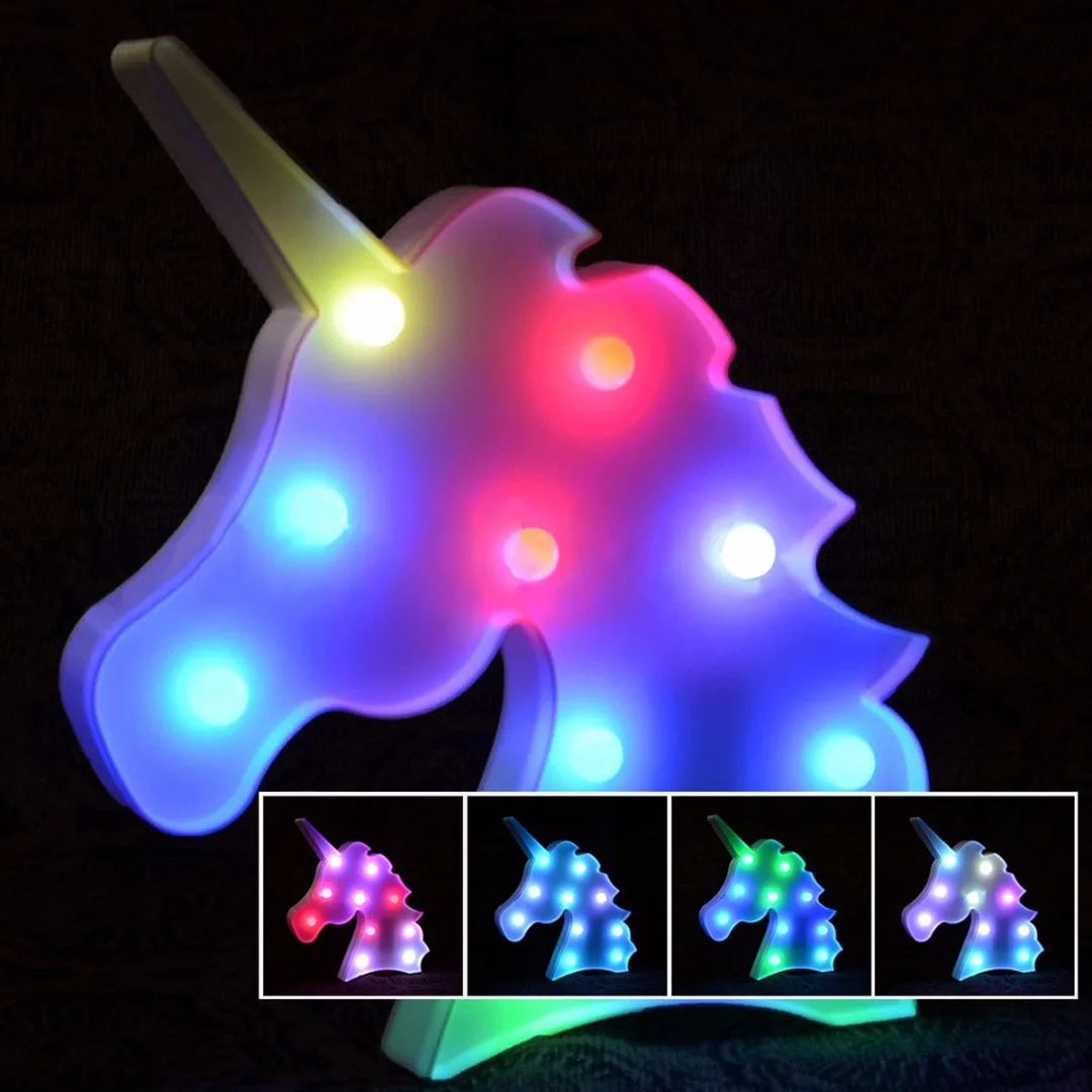 Creative Colorful Unicorn Head LED Night Light Up Table Lamp Kids Bedroom Home Decor