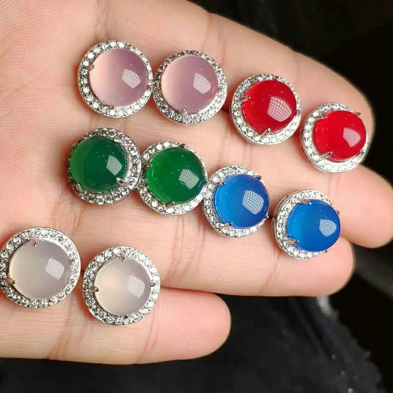 Женские серьги из серебра 925 пробы с агатом и медulla красные зеленые
