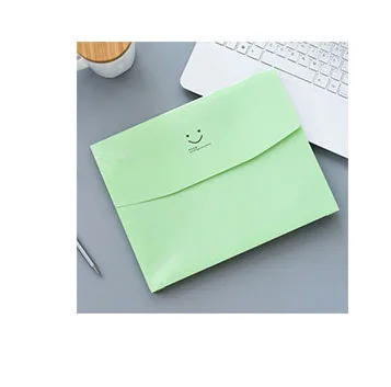 EZONE Candy Color File Bag Kawaii Smile Face Printed Document Bag File Folder A4 Organizer Paper Holder Office School Supplies - Color: Green