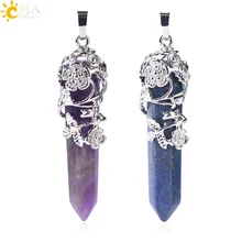 CSJA этническое племя тотемное ожерелье кулон большой размер натуральные камни камень шестиугольная Призма подвеска Кристалл Ювелирные изделия Подвески F430