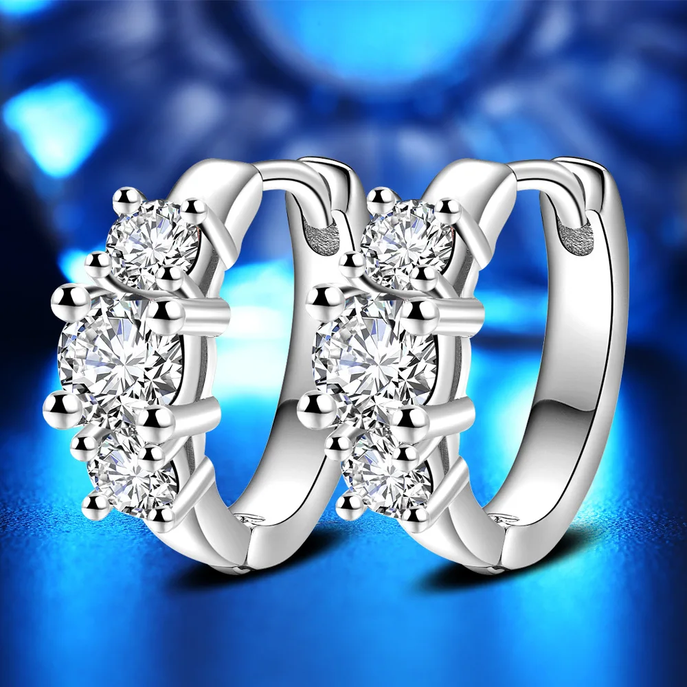 

925 Sterling Silver Flower Shaped Stud Earrings For Women Paved with AAA Austrian Cubic Zirconia for Wedding Party Jewelry