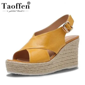 

TAOFFEN Gladiator Real Leather Buckle Wedges Young Women Sandals Party Office Ladies Shoes Women Daily Simple Sandals Size 33-40