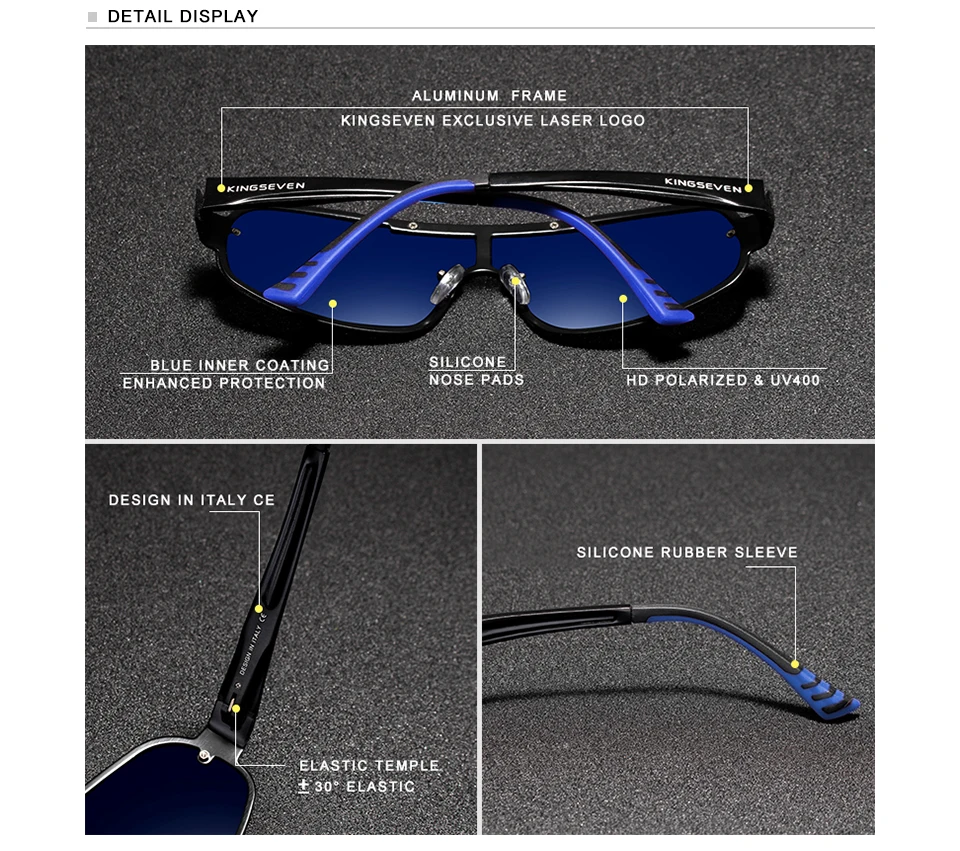 kingseven design de alumínio óculos polarizados óculos de sol óculos óculos óculos de sol lente integrada original novo