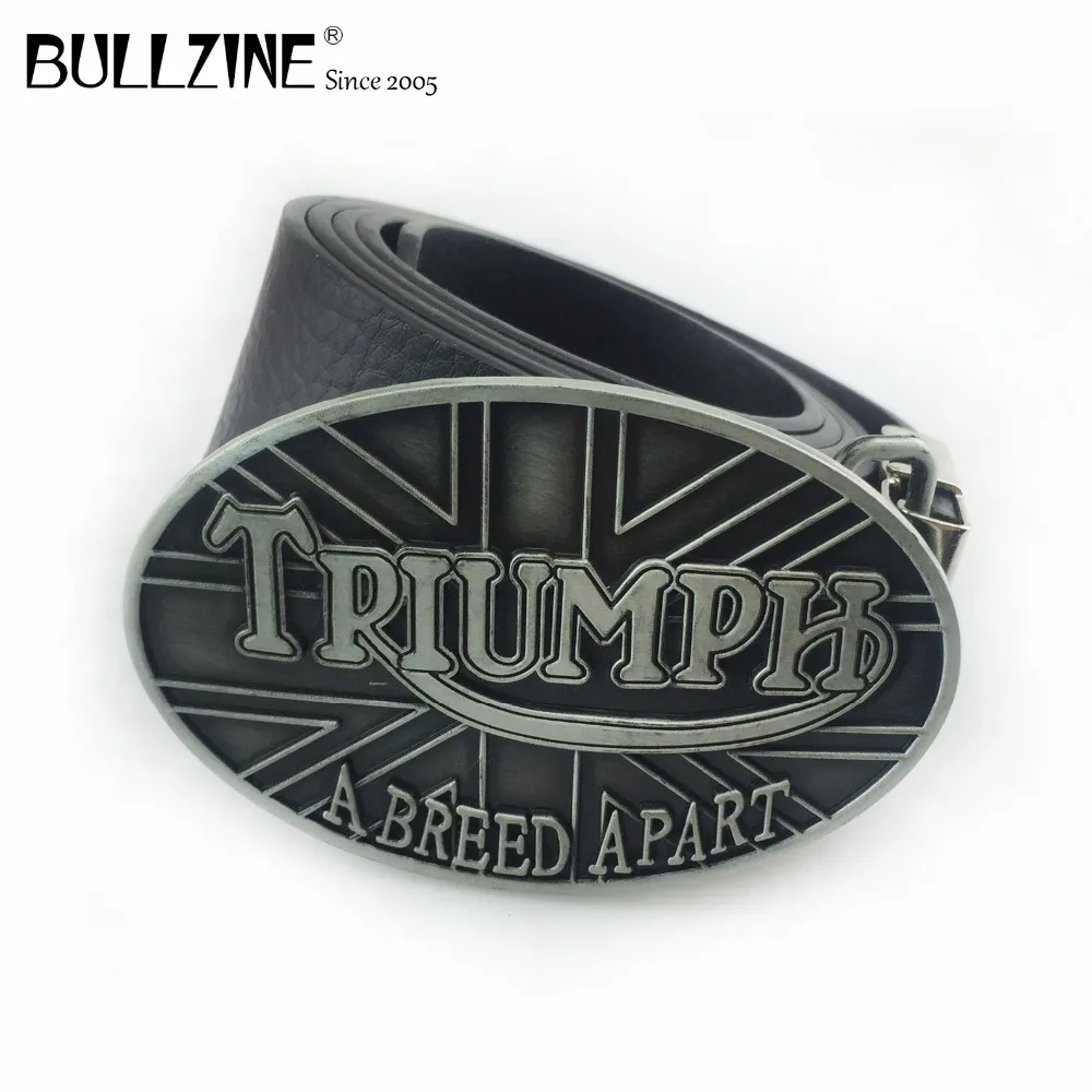 

Bullzine UK flag TRIUMPH motor belt buckle with pewter finish with PU belt with connecting clasp FP-02434-1 drop shipping