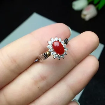 

shilovem 925 sterling silver Natural red coral rings fine Jewelry women trendy plant open party gift new 5*7mm cj050709agsh