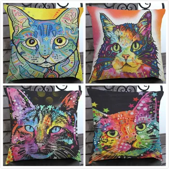 

New rainbow printed cat linen cushion Cushion Cover covers sofa bed car home room Dec square wholesale FG078