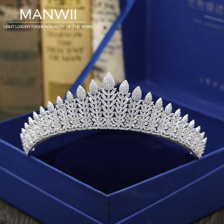 

MANWII Luxury large crowns and tiaras pageants bridal cubic zirconia crown silver wedding hair accessories trendy jewelry T2002