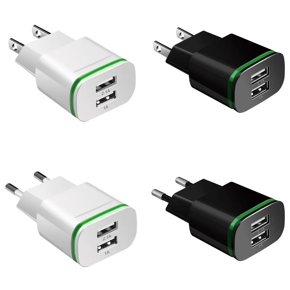 

Phone Charger EU US Plug 2 Ports LED Light USB Charger 5V 2A Wall Adapter Mobile Phone Charging For iPhone iPad Samsung HTC