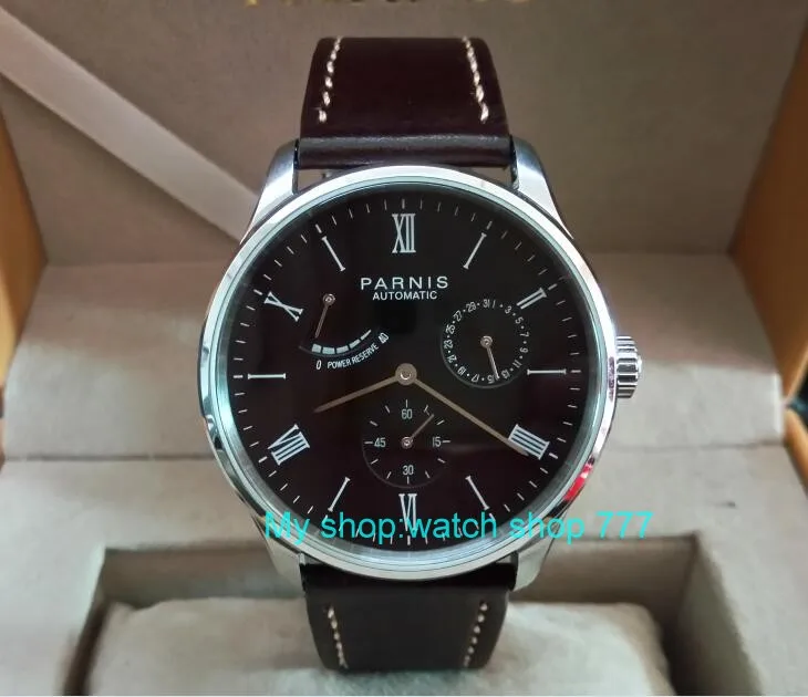 

PARNIS 40mm white dial Automatic Self-Wind movement power reserve men's watch Auto Date Mechanical watches wholesale 233a