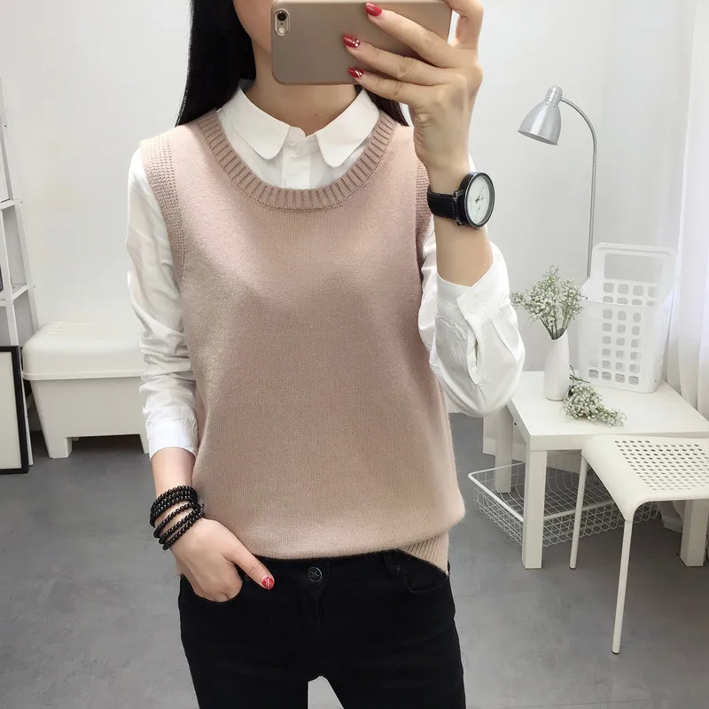 Spring Autumn Wool Sweater Vest Women Sleeveless O-Neck Knitted Vest Female Casual Tank Tops Pullover Oversize Split Side 2018