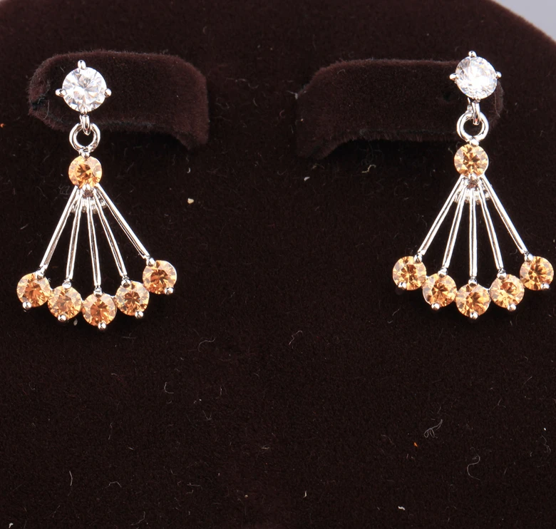 

Peacock Tail Shape Champagne Orange Morganite White Multigems 925 Sterling Silver Trendy Drop Dangle Earring S5288