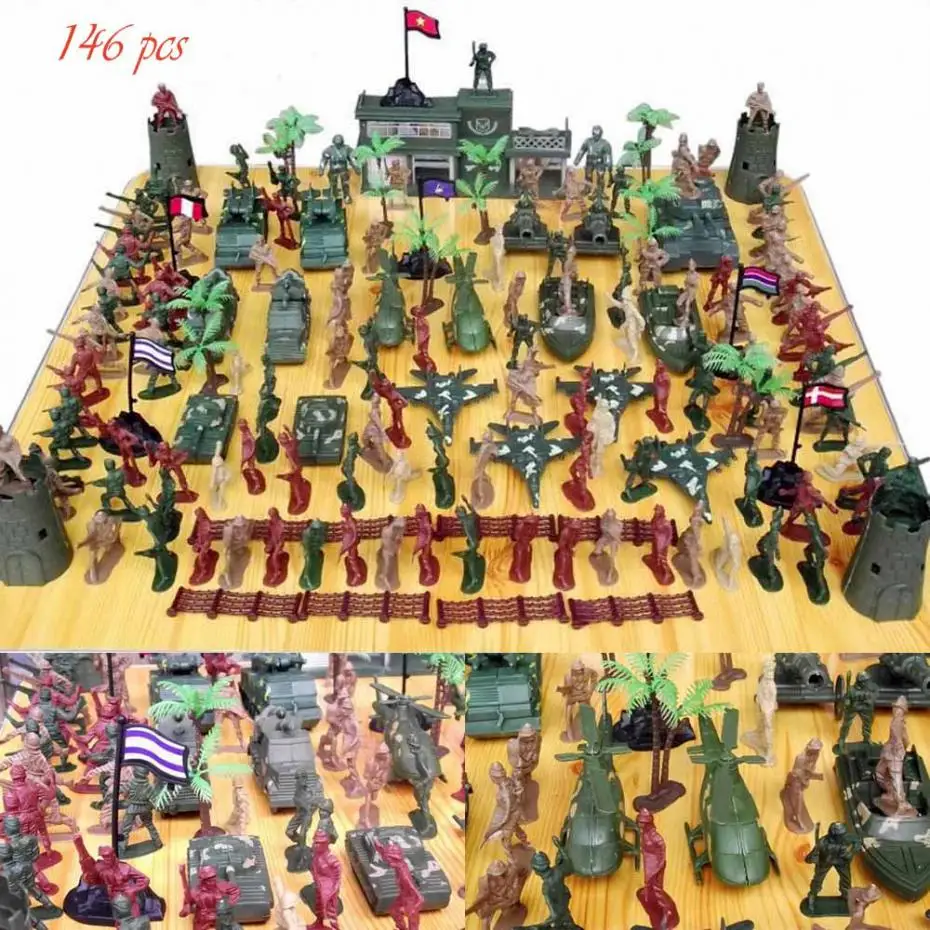 CHBR04 146pcs Military Plastic Toy Soldiers Army Men 5cm Figures & Accessoriesin Figurines