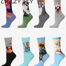 Магазин Crazy Fly, 1 пара, женские носки с 3D рисунком в стиле ретро, хлопковые винтажные носки в стиле Ван Гога, роспись по всему миру, забавные носки, Прямая поставка