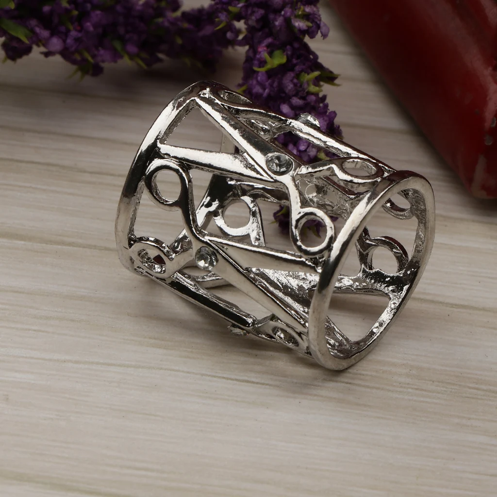 MagiDeal Clear Crystal Rhinestone Scarf Ring Clip Scissor Shape Hollow Out Tube Ring Buckle