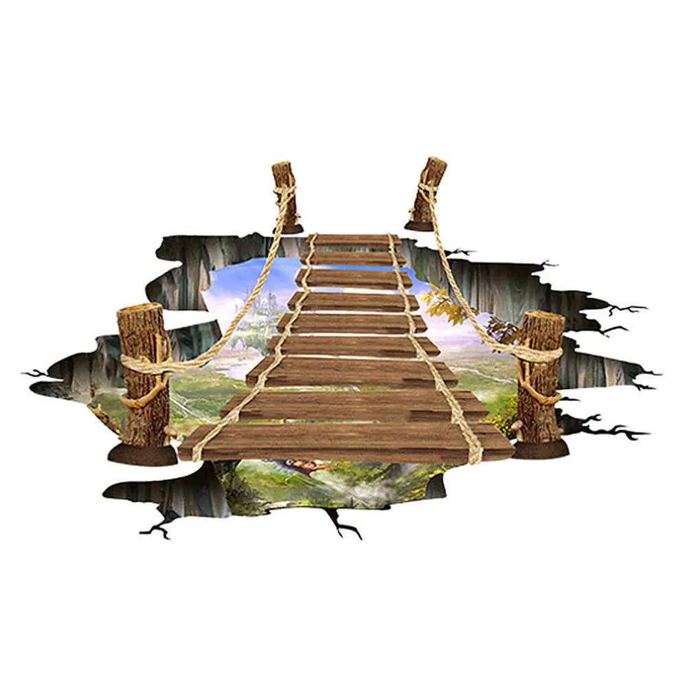 SEKINEW Home 3D Hanging Wooden Bridge Floor Wall Decals Stickers Vinyl Art Decoration Car