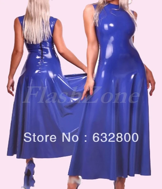 Sleeveless long dark blue latex dress for ladyin Babydolls & Chemises