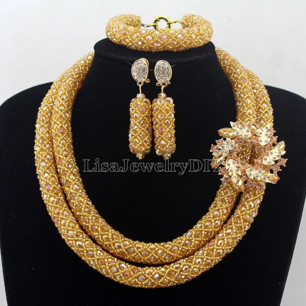 

African Statement Necklace Costume Necklace Set Crystal Jewelry Womens Jewellery Set Nigerian Wedding Beads Jewelry Set HD7301