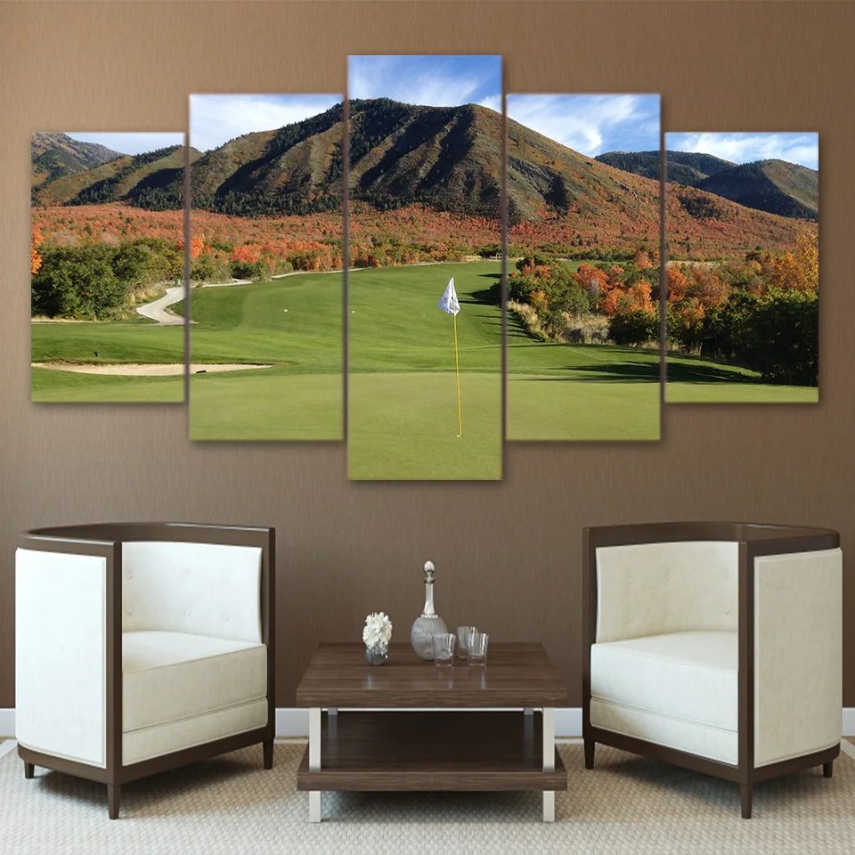 

Frame HD Printed Modern Canvas Living Room 5 Panel Golf Course Scenery Painting Wall Art Modular Poster Pictures Home Decor
