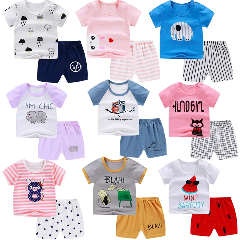 

New children's short sleeve shorts set summer boys and girls cotton t-Shirt children's clothing two pieces baby short sleeve set