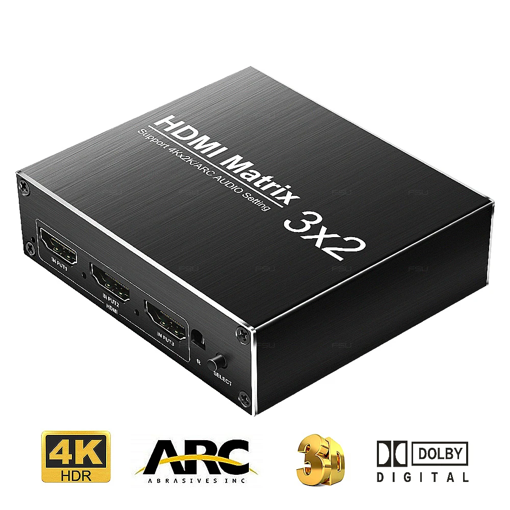 

HDMI Matrix switch 2.0 adapter 4K HDR ARC 3 in 2 out HDMI Splitter converter IR control adapter for notebook Ps4 PC projector TV