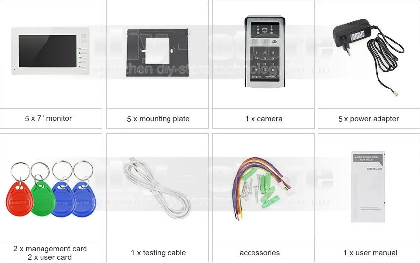 Diysecur 7 дюймов 1024x600 HD TFT ЖК-дисплей Экран видео-телефон двери Видеодомофоны Дверные звонки RFID считыватель + пароль HD touch Камера 1v5