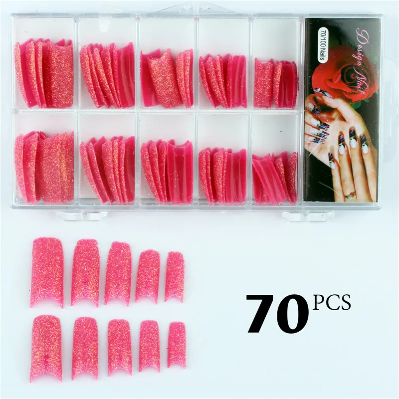 70pcs Rose Red Glitter French Nail Tips Brand False Nail Tips Pre