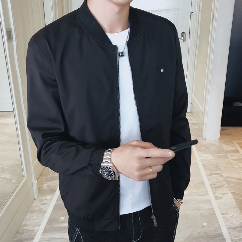 

YASUGUOJI New 2019 Autumn Jacket Men Fashion Solid Color Vintage Men Jacket Zipper Jacket Baseball College Men Casual Jacket