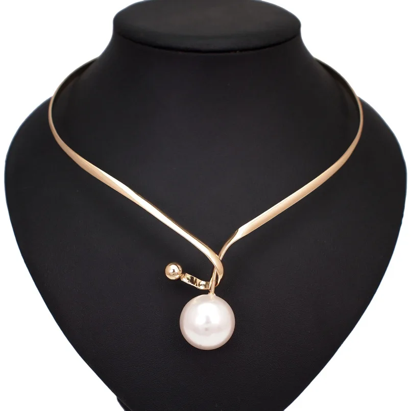 

MANILAI Simple Charm Alloy Torques Simulated Pearl Long Pendants Necklaces For Women Statement Collar Choker Necklace Jewelry