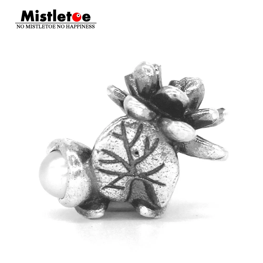 

Mistletoe Jewelry 925 Sterling Silver Water lilies of July (2) With White Pearl Charm Bead Fit European Troll 3.0mm Bracelet