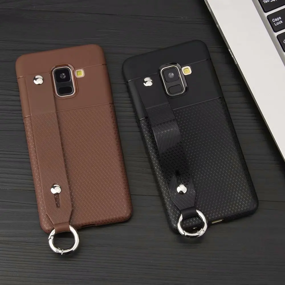 Мягкий ТПУ чехол на запястье для телефона Samsung A6 A7 A8 J4 J6 J7 2018 Plus Prime с треугольным
